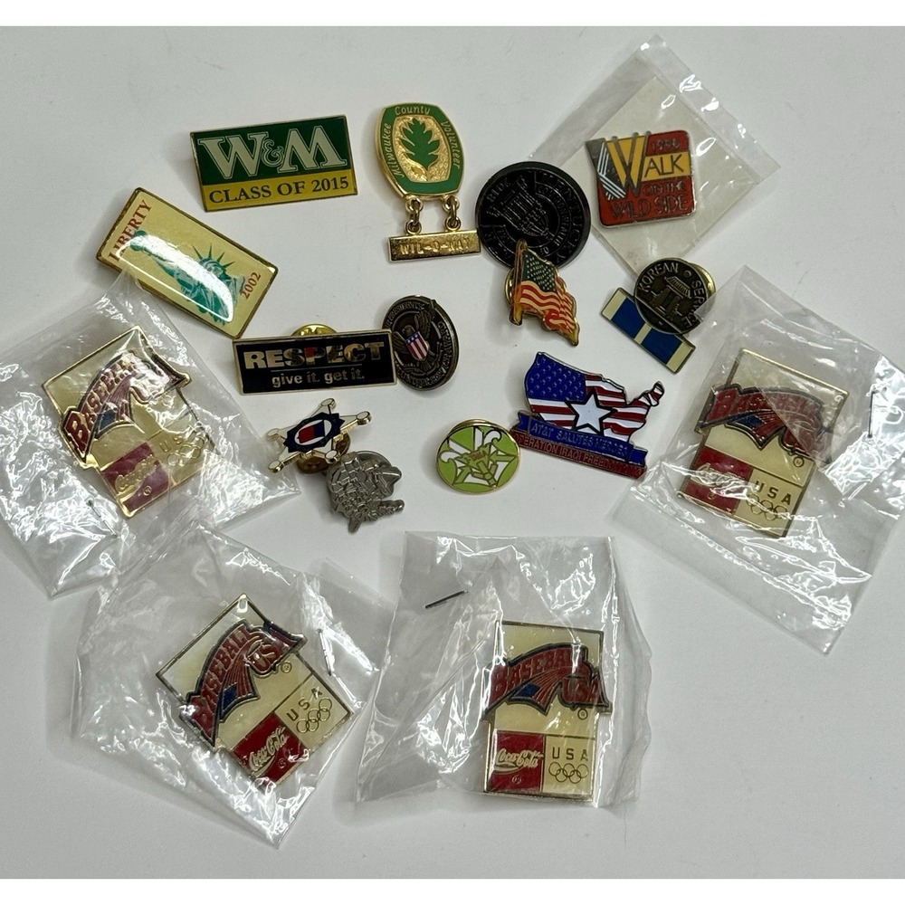 Vintage Lot Of 17 Hat Cap Lapel Pins US Flag Baseball Secret‎ Service Pinback